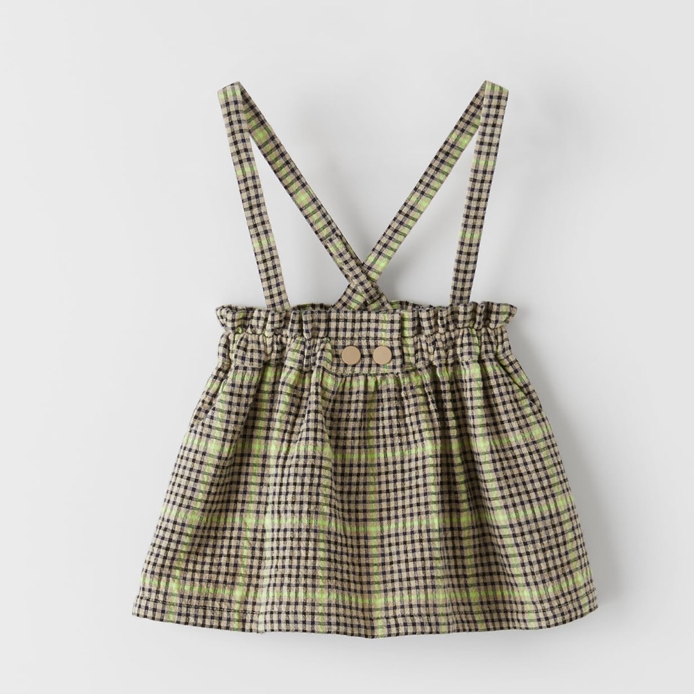 Zara Black and Neon Green Plaid Skirt